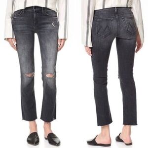 MOTHER The Dropout High Rise Distressed Straight Leg Boyfriend Black Jeans 26